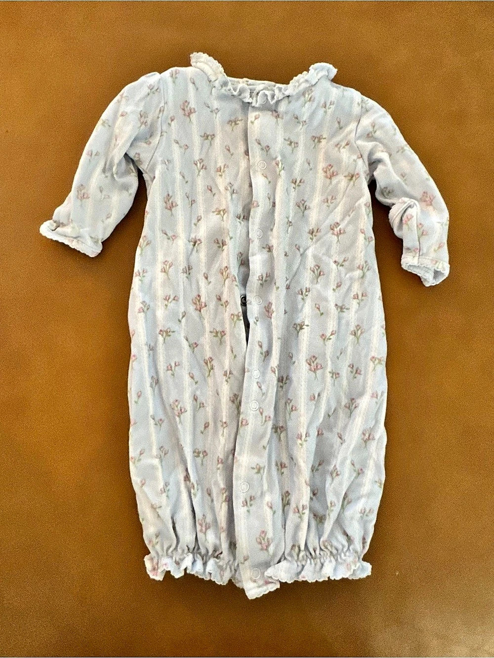 Kissy Watercolor Floral Stripes Blue Convertible Gown Newborn